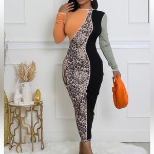 Colorblock Leopard Print Dress